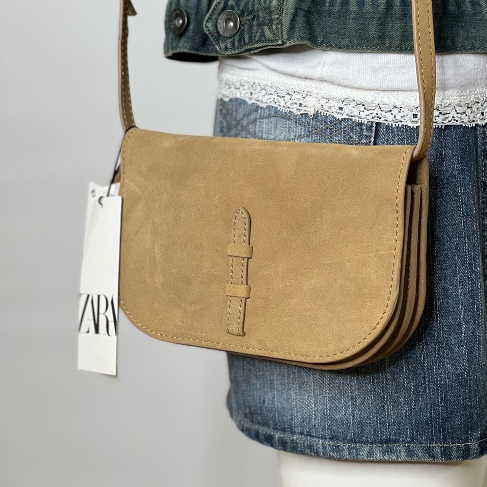 Zara Womens Crossbody Bag Leather Beige Tan Bag NWT Light Brown Handbag